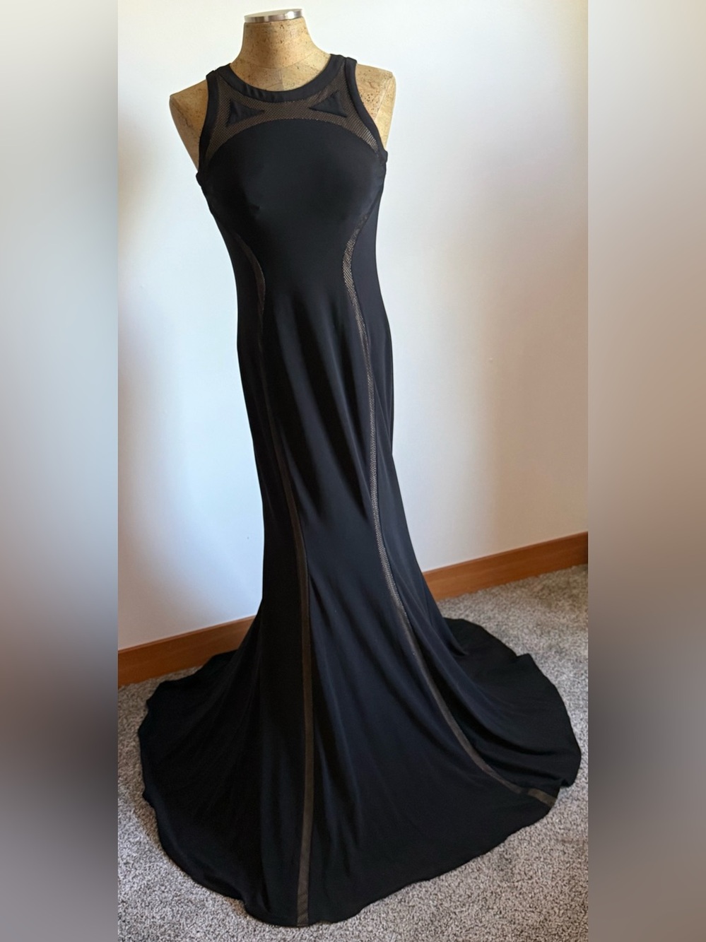 Cache Black Sleeveless Evening Gown with Mesh Paneling 6